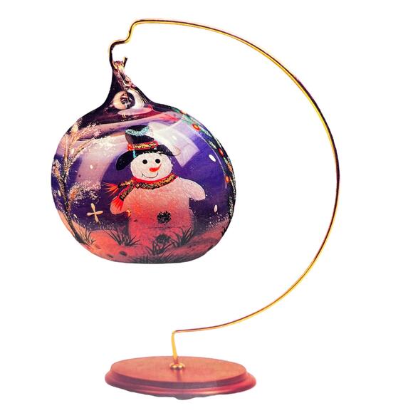 VTG Glass TEA LIGHT CANDLE HOLDER + Wood Brass Ornament HANGER Snowman Globe BOX - Picture 1 of 5